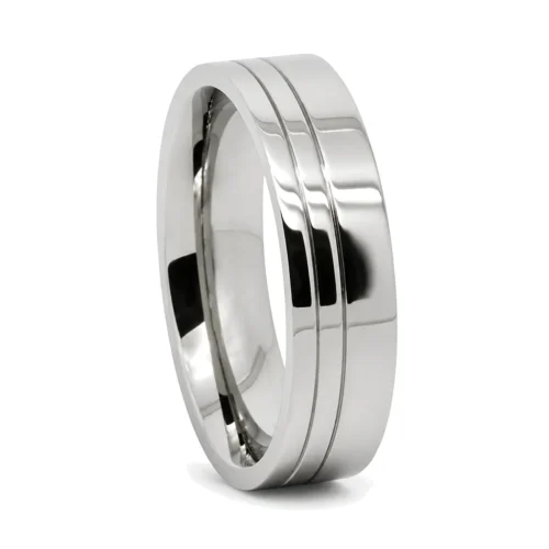 Offset Twin Grooved 6mm Titanium Men's Ring