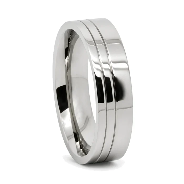 Offset Twin Grooved 6mm Titanium Mens Ring