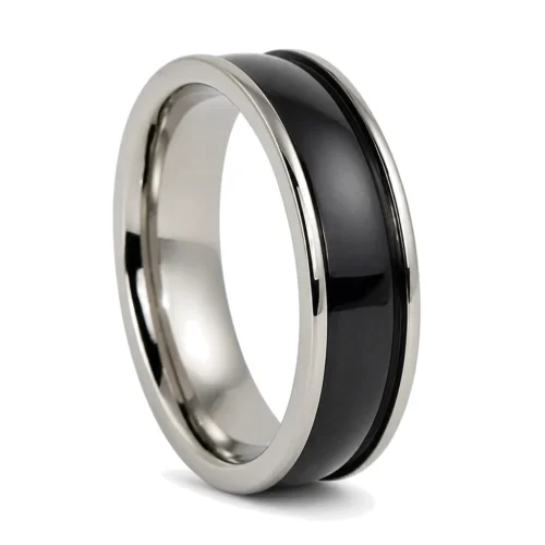 Men's Titanium Ring With Wide Black Centerline