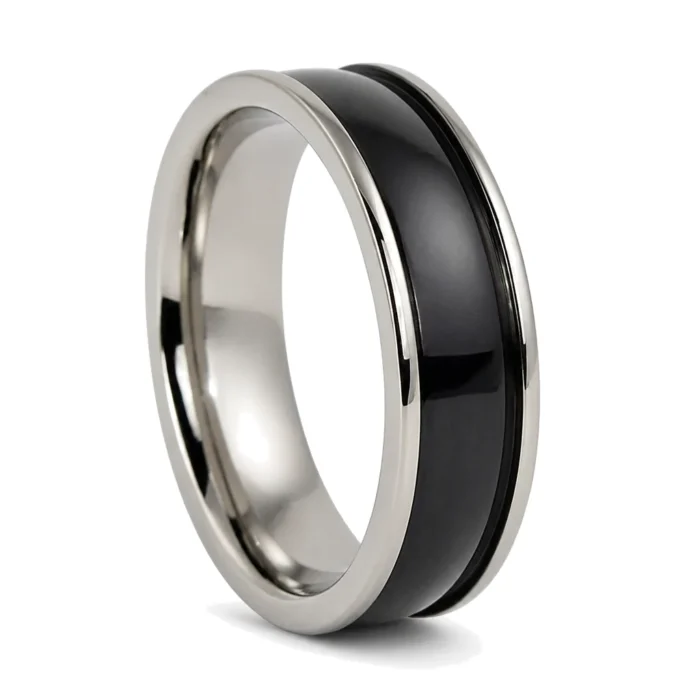 Mens Titanium Ring With Wide Black Centerline