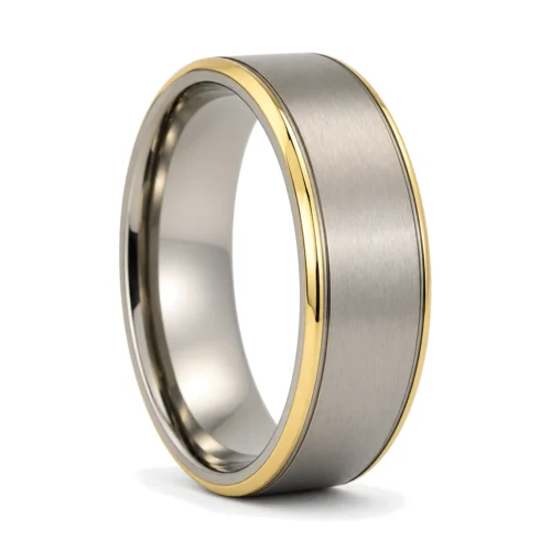 Men's Titanium 8mm Ring with Gold Edge