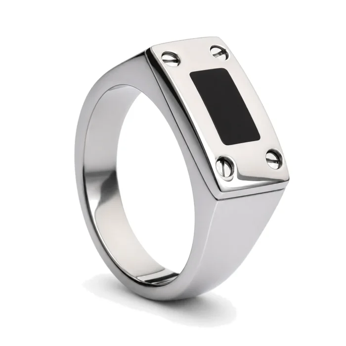 Black Inlay Titanium Mens Signet Ring