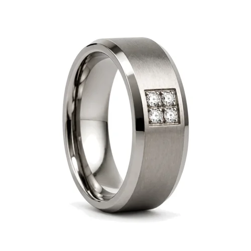 Men's Titanium Ring with 4 Simulated Stones