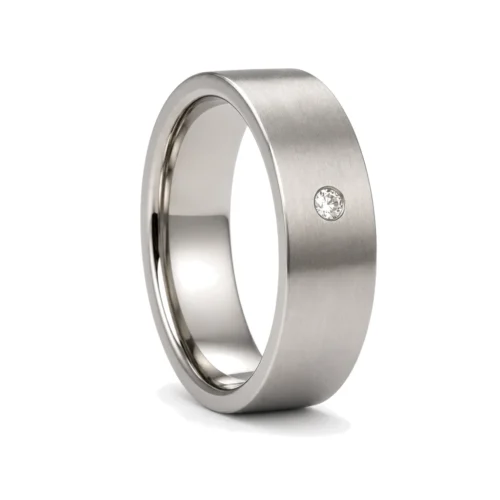 Satin Finish Simulated Diamond Men's Titanium Ring