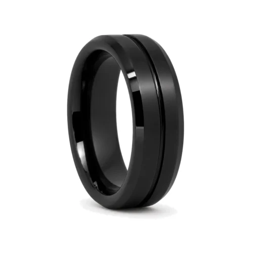 Grooved Ceramic Black 7mm Men's Ring