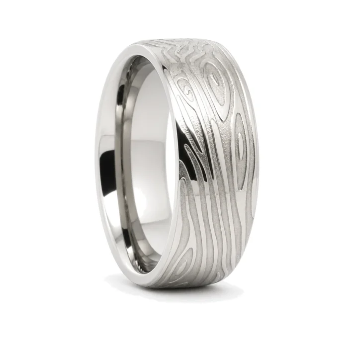 Titanium 8mm Ring With Embossed Wood Pattern