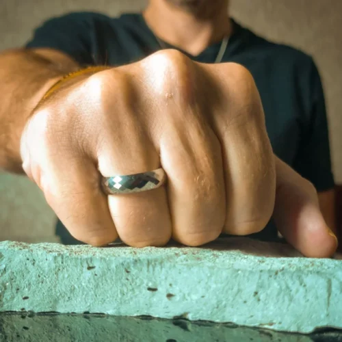 FTR-027-Tungsten-Mens-Ring Mens Highly Faceted 6mm Tungsten Ring