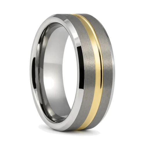 Tungsten 8mm Men's Wedding Ring With Gold