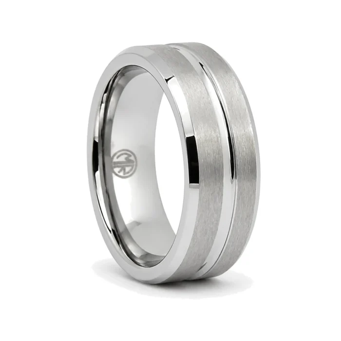 Brushed Tungsten 8mm Ring with Polished Centerline