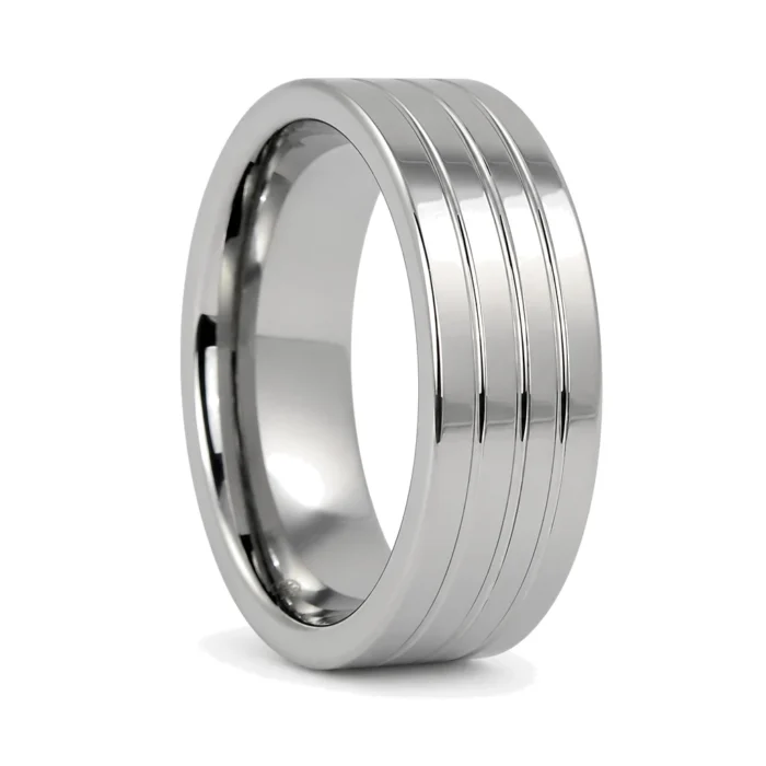Wide Triple Grooved 8mm Tungsten Ring