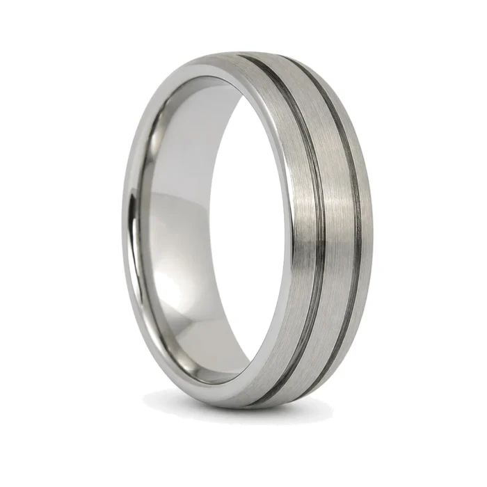 Tungsten 7mm Mens Ring With Twin Grooves