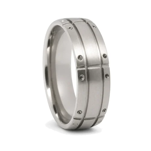 Grooved Titanium 7mm Men's Ring