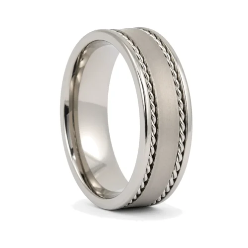 Titanium 7mm Men's Ring with Rope Edges