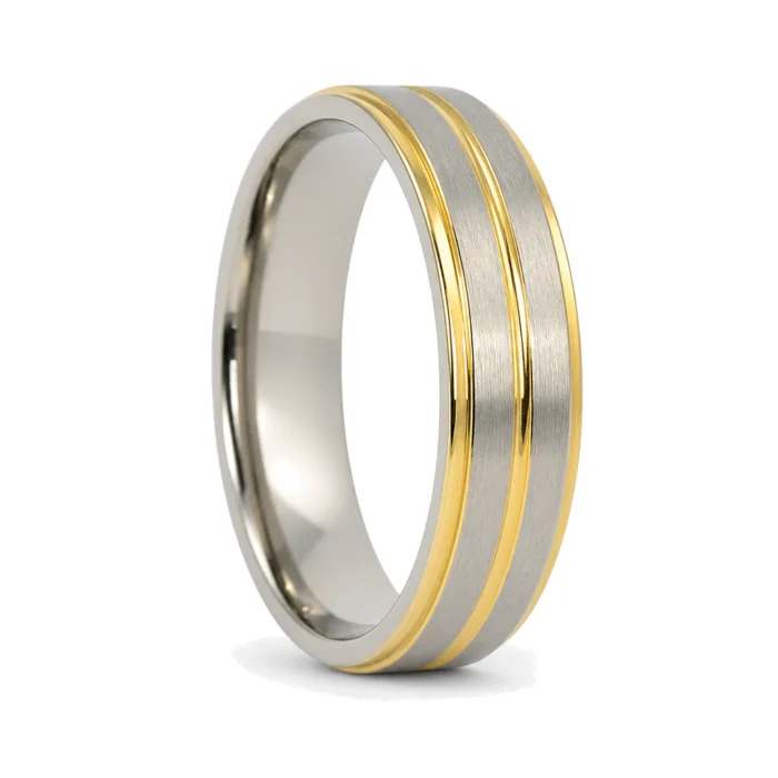 Gold And Satin Finish Titanium 6mm Wedding Band