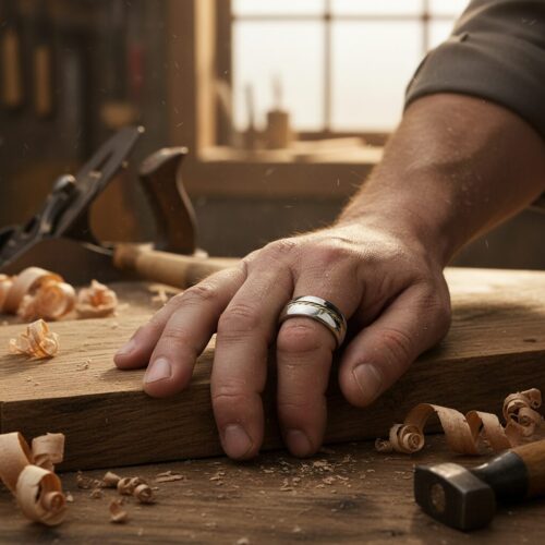 FTR-055-Mens-Wedding-Tungsten-Ring-with-Plated-Rope-Inlay-Carpenter 8mm Mens Wedding Tungsten Ring with Plated Rope Inlay