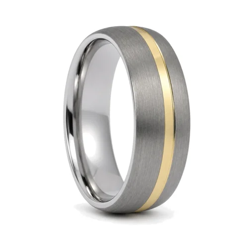 Tungsten Dome 8mm Men's Wedding Ring With Gold