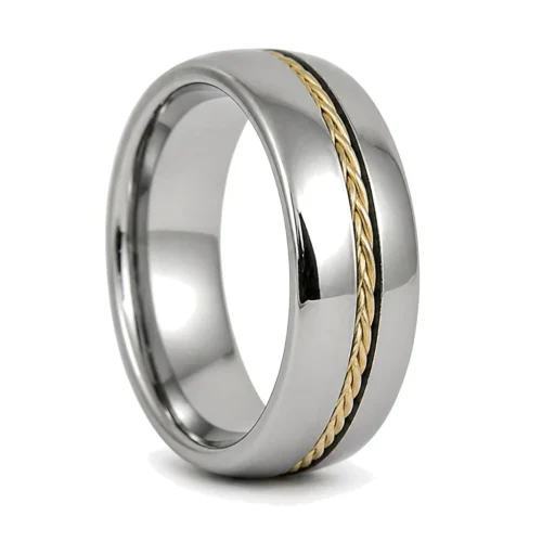 8mm Men's Wedding Tungsten Ring with Plated Rope Inlay