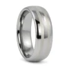 Dome Polished 8mm Tungsten Ring with Brushed Center Line Accents