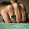 Wide Flat 8mm Polished Tungsten Ring with Dual Brushed Line Accents