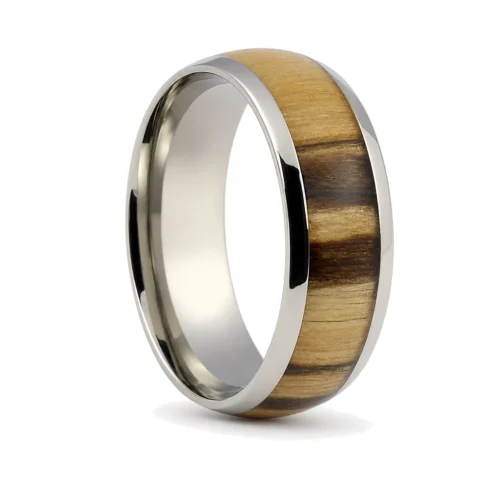 Titanium 8mm Dome Men's Ring with Hawaiian Koa Wood Centerpiece