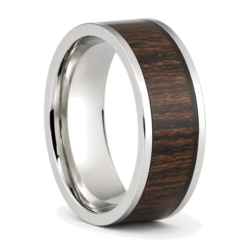Titanium 8mm Men's Ring with Dark Hawaiian Koa Wood Centerpiece