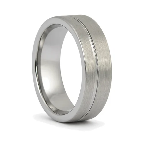 Brushed Tungsten 8mm Men's Ring With Offset Groove