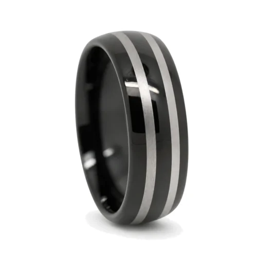 Black Twin Stripe Men's Tungsten 8mm Ring