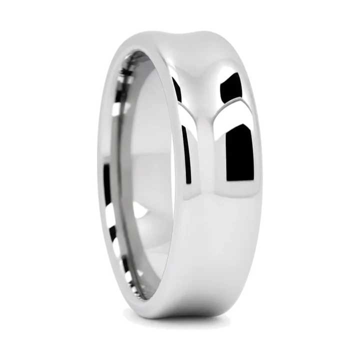 Concave 7mm Polished Tungsten Mens Wedding Ring