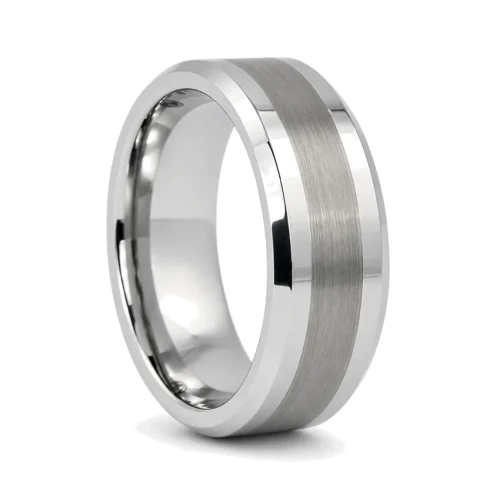 Men's Tungsten 8mm Wedding Ring With Brushed Centerline