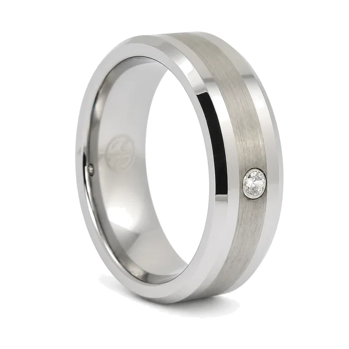 8mm Tungsten Zirconium Mens Engagement Ring