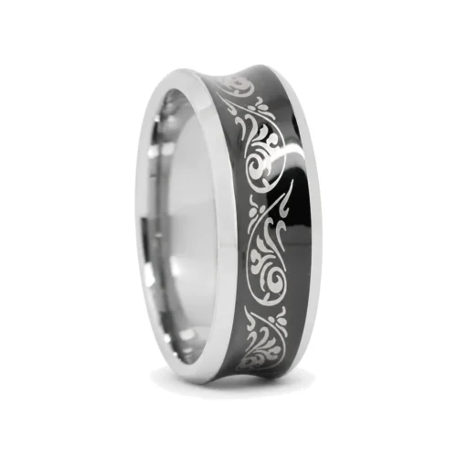 Unique Concave 8mm Black Tungsten Men's Ring