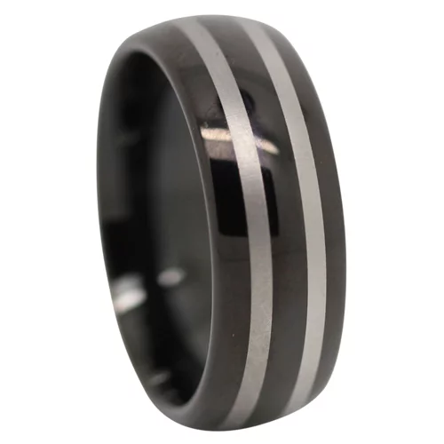 Black Twin Stripe Mens Tungsten 8mm Ring