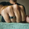 Polished Tungsten 8mm Ring With Twin Black Stripes