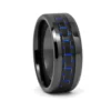 Black Ceramic 8mm Mens Ring With Blue Carbon Fiber