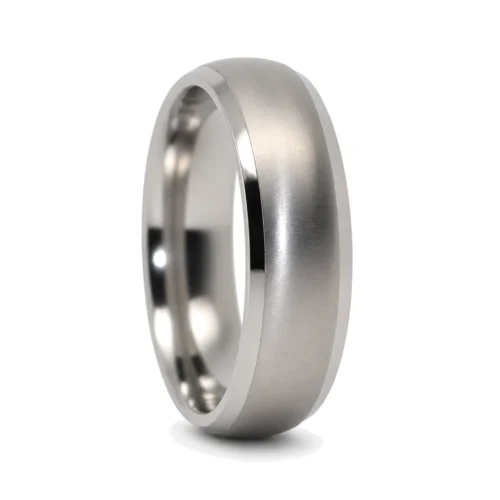Satin 7mm Men's Titanium Wedding Ring With Polished Edges