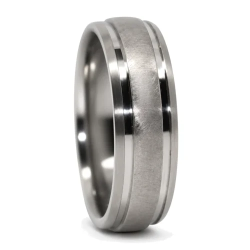 "Comet" Titanium 7mm Men's Ring With Twin Grooves