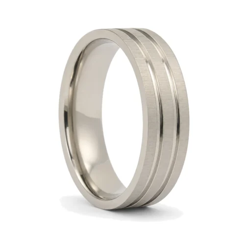 Brushed Titanium Men's Ring 7mm With Twin Grooves