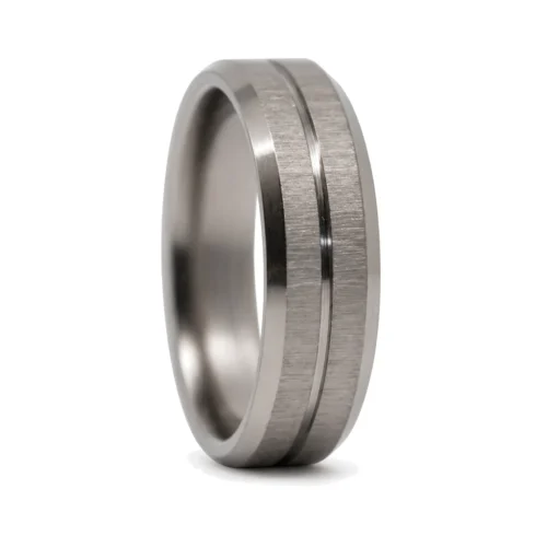 Brushed Titanium 6mm Men's Ring With Tapered Edges