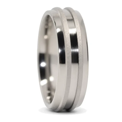 Titanium Men's Ring 6mm With Raised Twin Centerlines