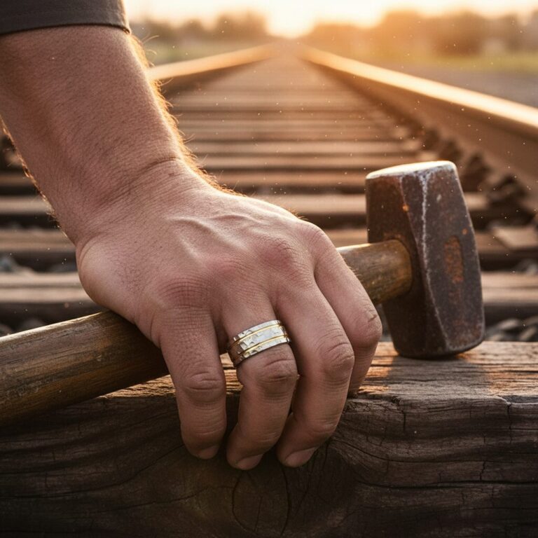 Hammered Gold And Titanium 8mm Wedding Band