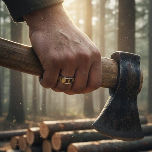 ITR-103-Titanium-Dome-Mens-Ring-with-Hawaiian-Koa-Wood-Centerpiece-1-Lumberjack-_-Woodsman Titanium 8mm Dome Mens Ring with Hawaiian Koa Wood Centerpiece