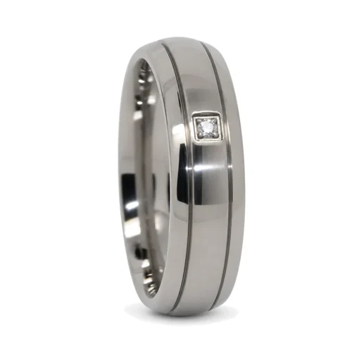 Titanium 6mm Men's Wedding Ring With Simulated Diamond