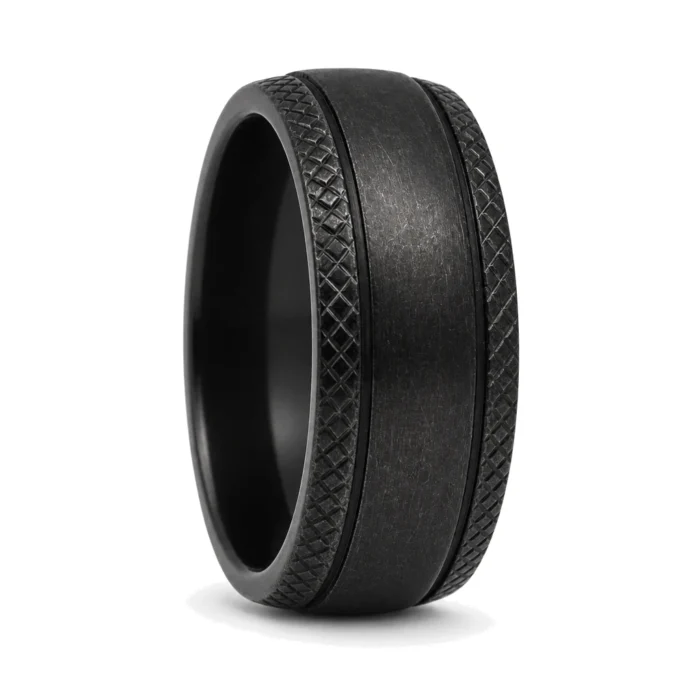Black Distressed Finish Titanium 8mm Ring