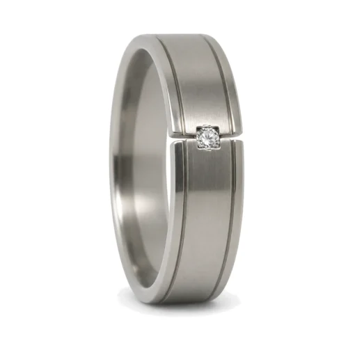 Satin Finished 7mm Men's Wedding Ring With Simulated Diamond