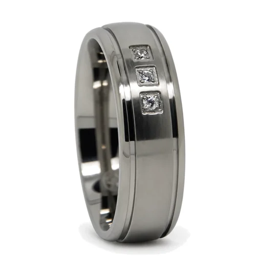 Men's Titanium 7mm Wedding Ring With Triple Stones