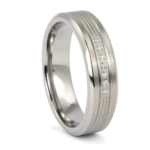 Men's 7mm Titanium Wedding Ring With Simulated Diamonds