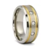 Bold Mens Titanium 8mm Wedding Ring With Twin Golden Grooves