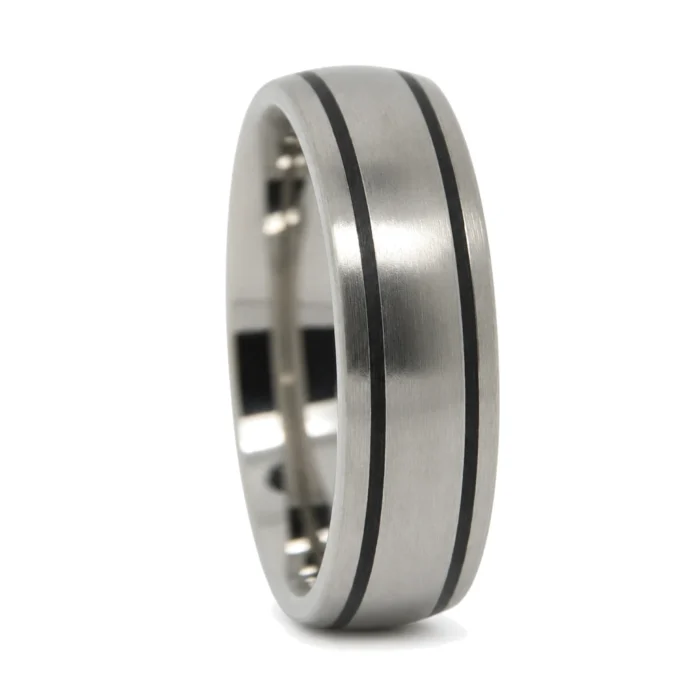 Titanium 7mm Wedding Ring With Twin Black Grooves