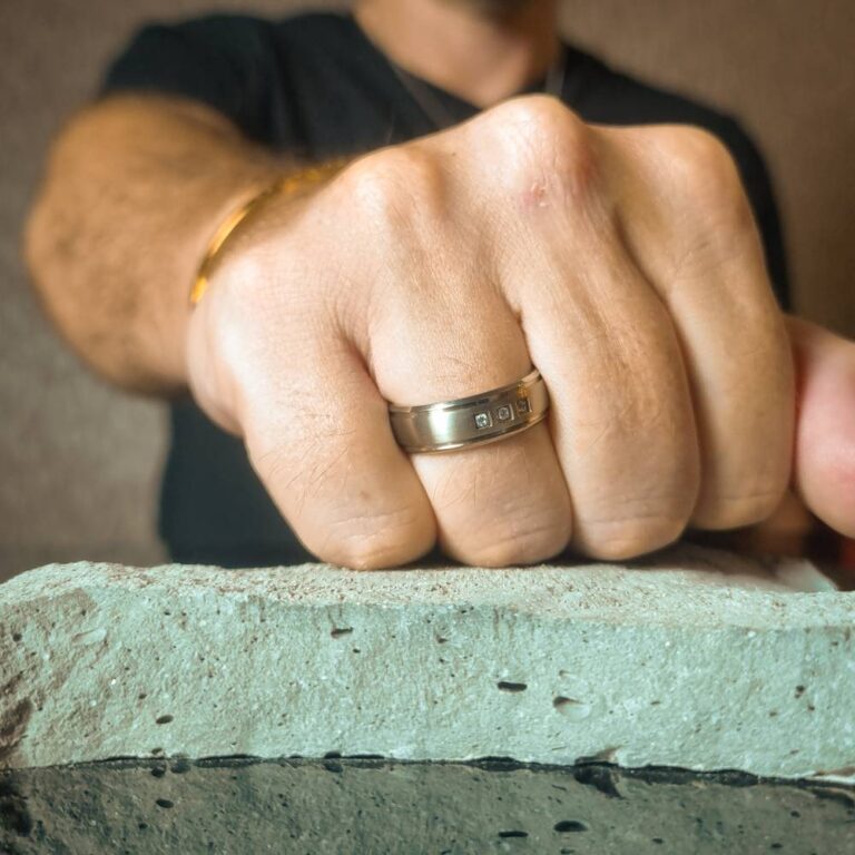 Mens Titanium 7mm Wedding Ring With Triple Stones