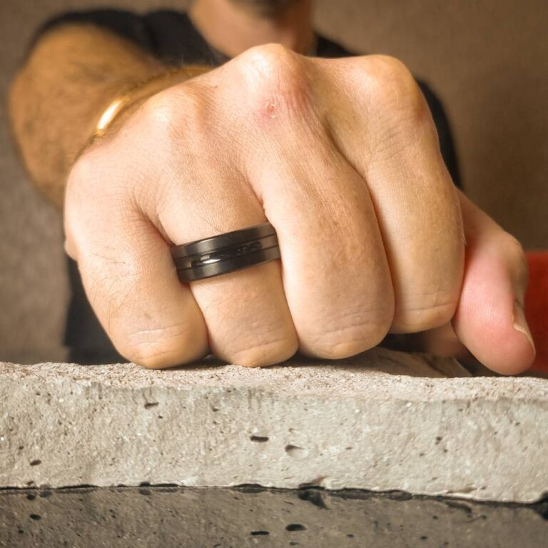Black Titanium 7mm Mens Ring With Concave Centerlin
